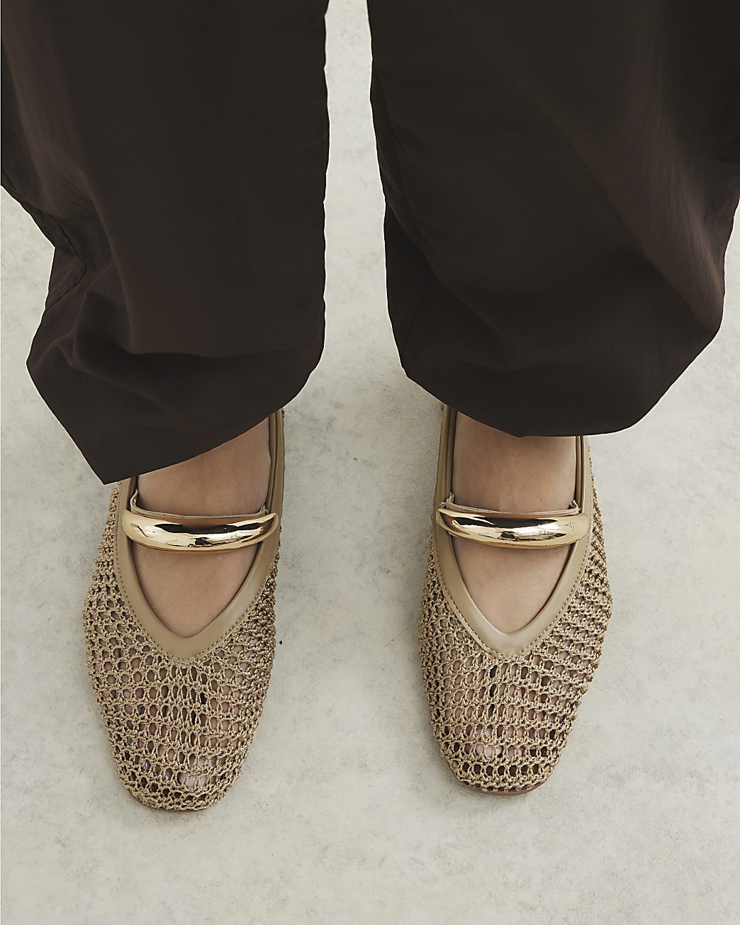 Beige Crochet Ballet Pumps | River Island UK & IE