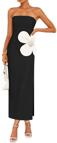 ZESICA Women's Summer Strapless Bodycon Maxi Dress 2026 Ribbed Knit Backless Floral Tube Cocktail... | Amazon (US)