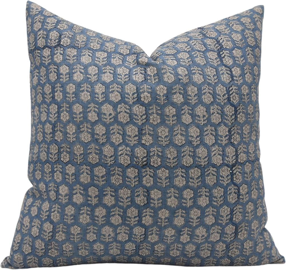 Block Print Thick Linen 18x18 Throw Pillow Covers, Handmade Vintage Pillow Covers for Sofa and Co... | Amazon (US)