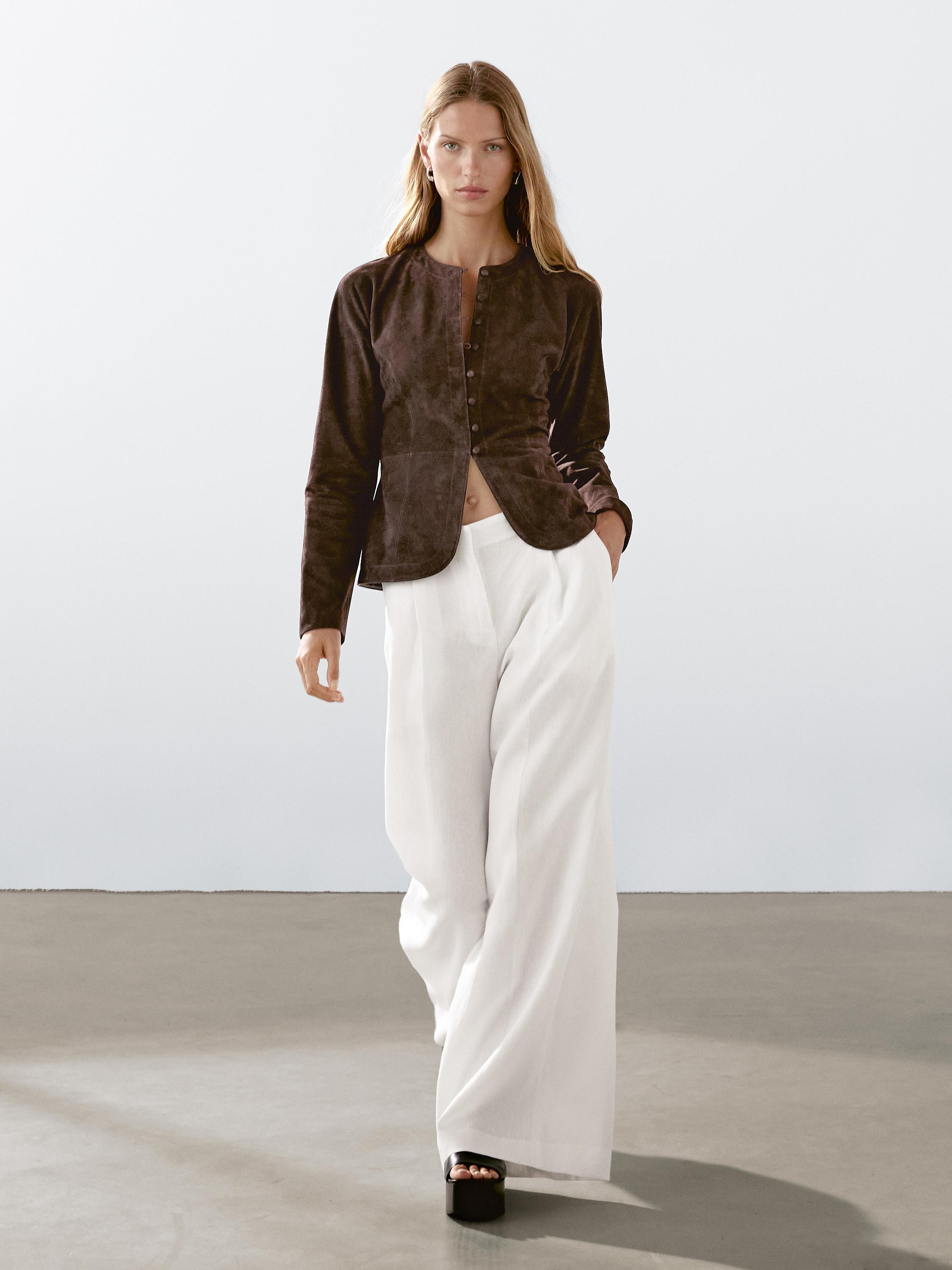 Short suede leather shirt | Massimo Dutti UK