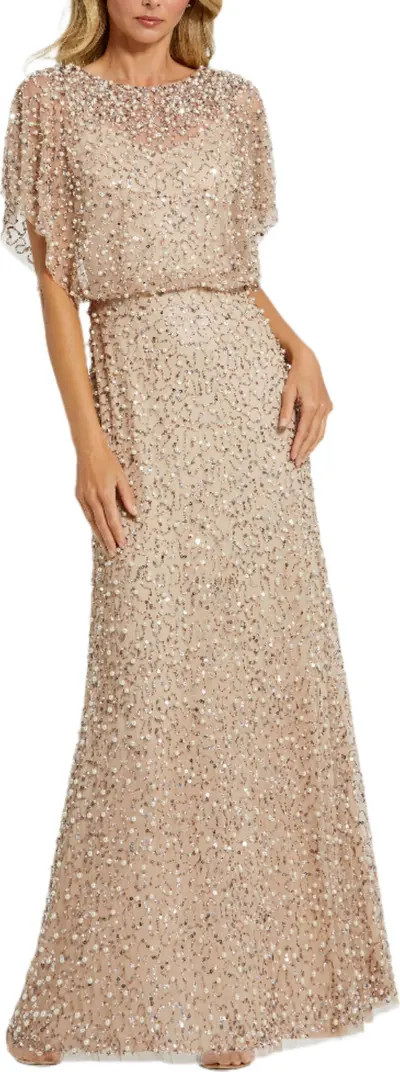 Beaded Mesh Gown With Shawl | Nordstrom