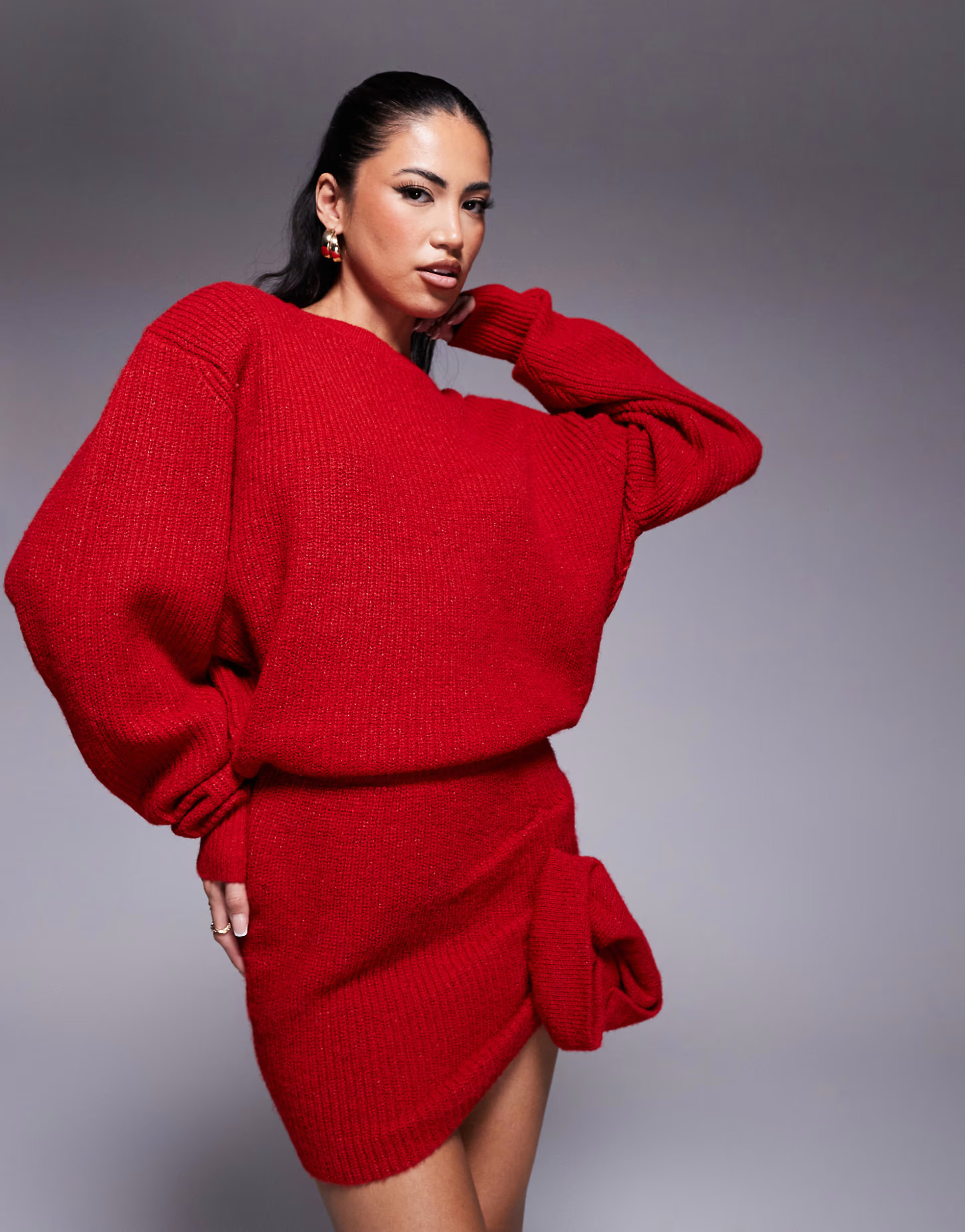 Wanderdoll Larosa knitted shoulder pad jumper co-ord in red | ASOS (Global)
