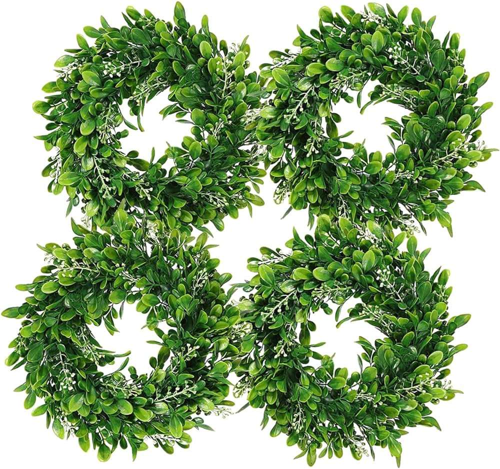 LSKYTOP 4 Pack Boxwood Wreath Round Wreath Artificial Wreath Green Leaves Wreath Door Wall Window... | Amazon (US)
