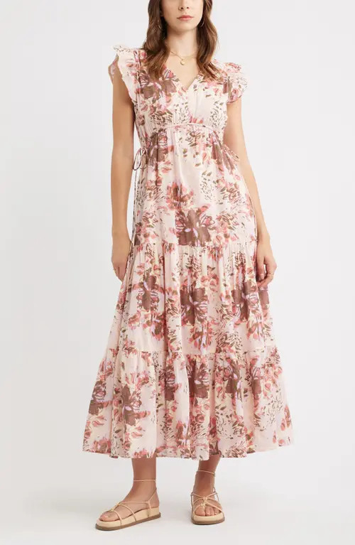Treasure & Bond Floral Print Cotton Midi Dress in Pink Whimsy Bloom at Nordstrom, Size Xx-Small | Nordstrom