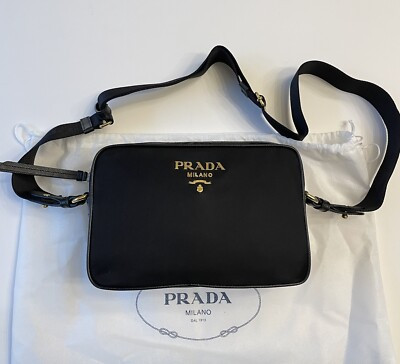 Prada Tessuto Nylon/Saffiano Leather Black Camera Bag Cross Body - NEW | eBay US