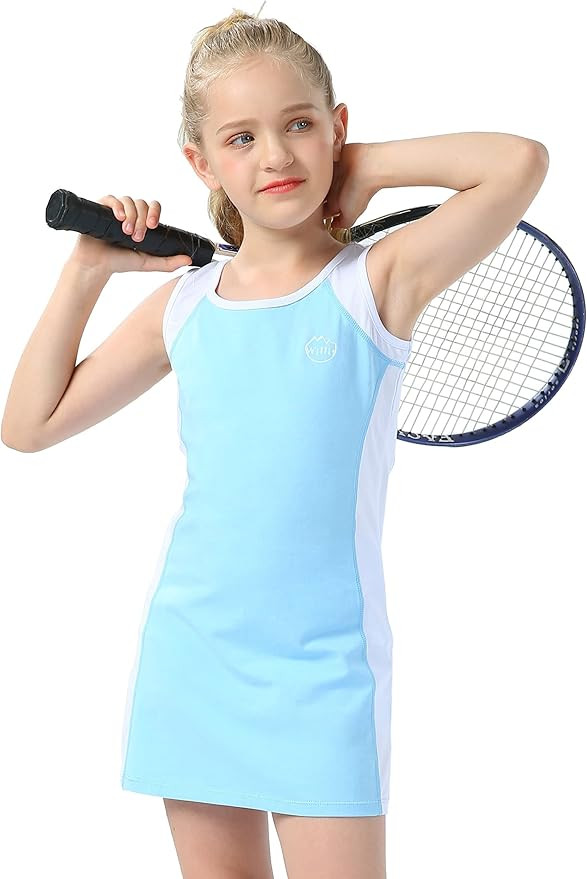 Willit Girls Tennis Golf Dress Outfit Kids Cotton Sleeveless Active Sports Dress with Shorts | Amazon (US)