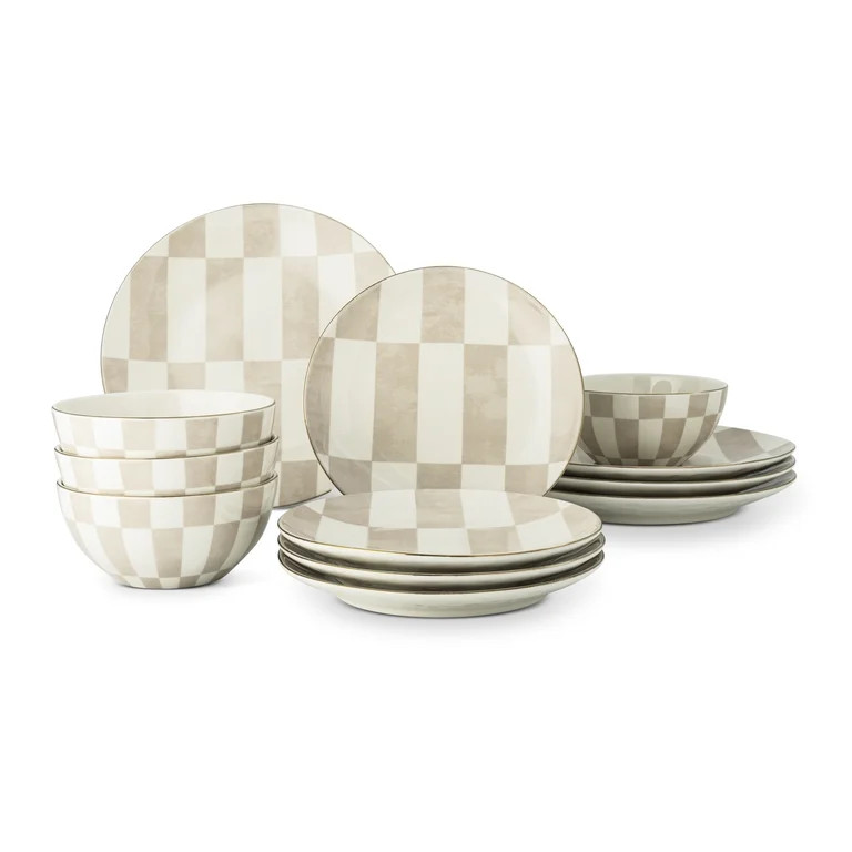 Thyme & Table Celine Beige 12-Piece Ceramic Dinnerware Set | Walmart (US)