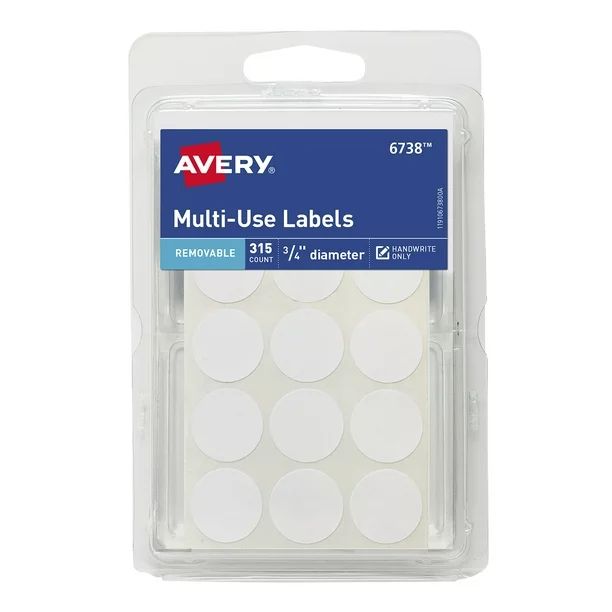 Avery Multi-Use Labels, White, 3/4" Diameter, Removable, Handwrite, 315 Labels (16738) - Walmart.... | Walmart (US)