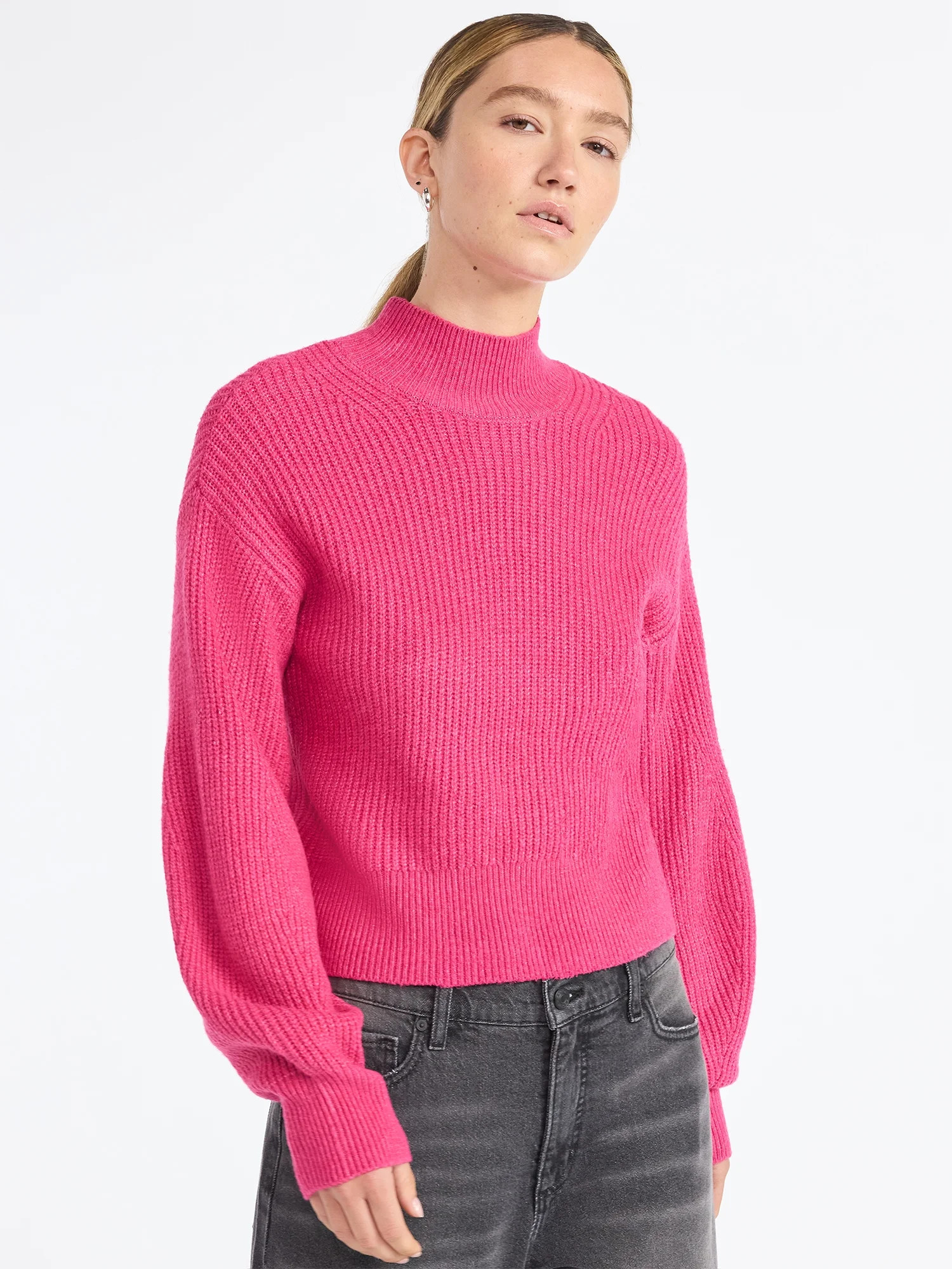 Scoop Women's Shaker Stitch Turtleneck Sweater, Lightweight, Sizes XS-XXL | Walmart (US)