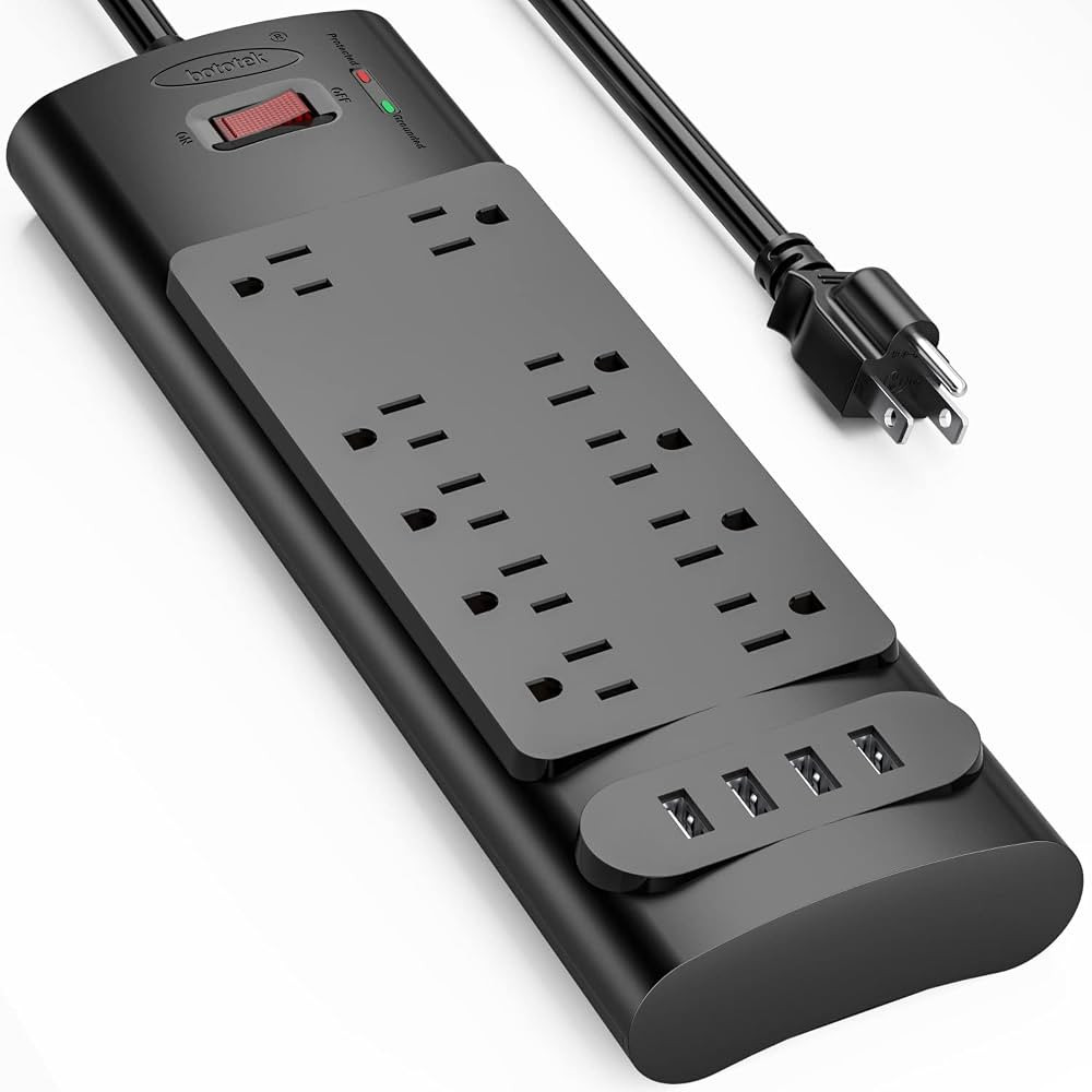 Power Strip, Bototek Surge Protector with 10 AC Outlets and 4 USB Ports,1875W/15A, 2100 Joules, 6... | Amazon (US)