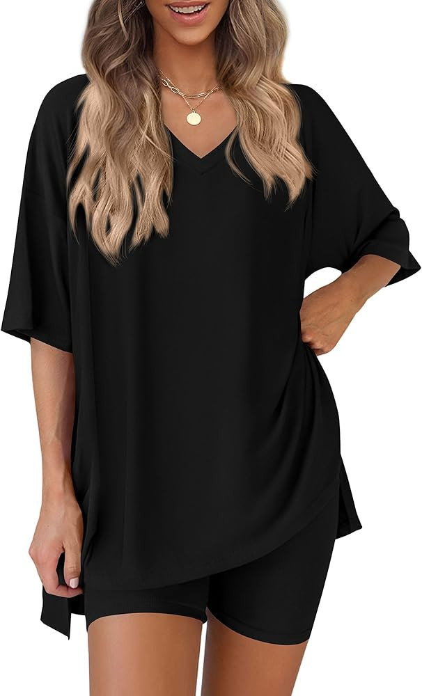 PRETTYGARDEN 2 Piece Sets for Women Summer 2026 Lounge Short Set Spring Matching Biker Shorts V N... | Amazon (US)