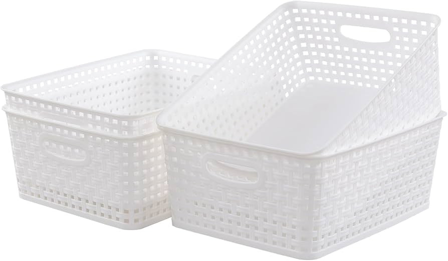 Plastic 8 L Storage Baskets, Medium Kitchen Baskets, White, 4 Packs | Amazon (US)