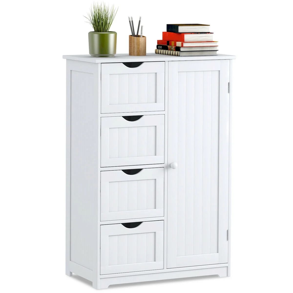 Costway Bathroom Storage Wooden 4 Drawer Cabinet Cupboard 2 Shelves Free Standing White - Walmart... | Walmart (US)