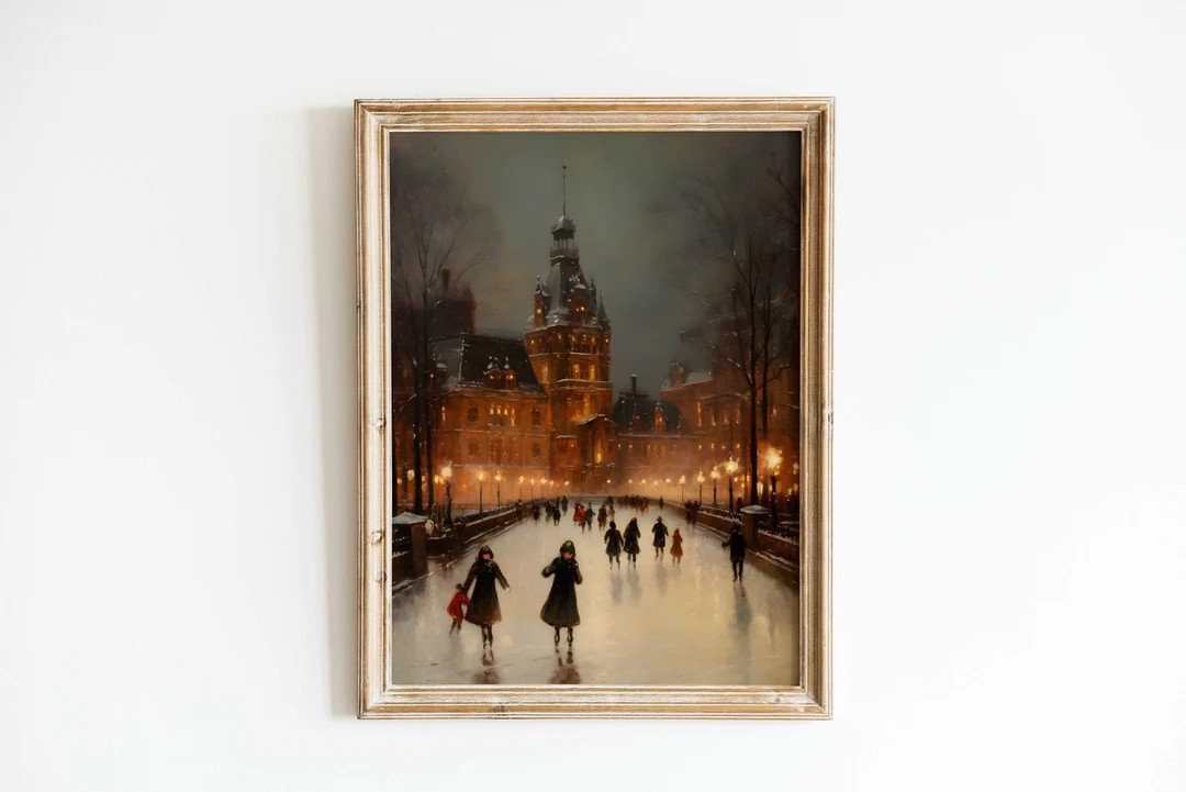 Ice Skating Print Vintage Christmas Winter Wall Art - Etsy | Etsy (US)