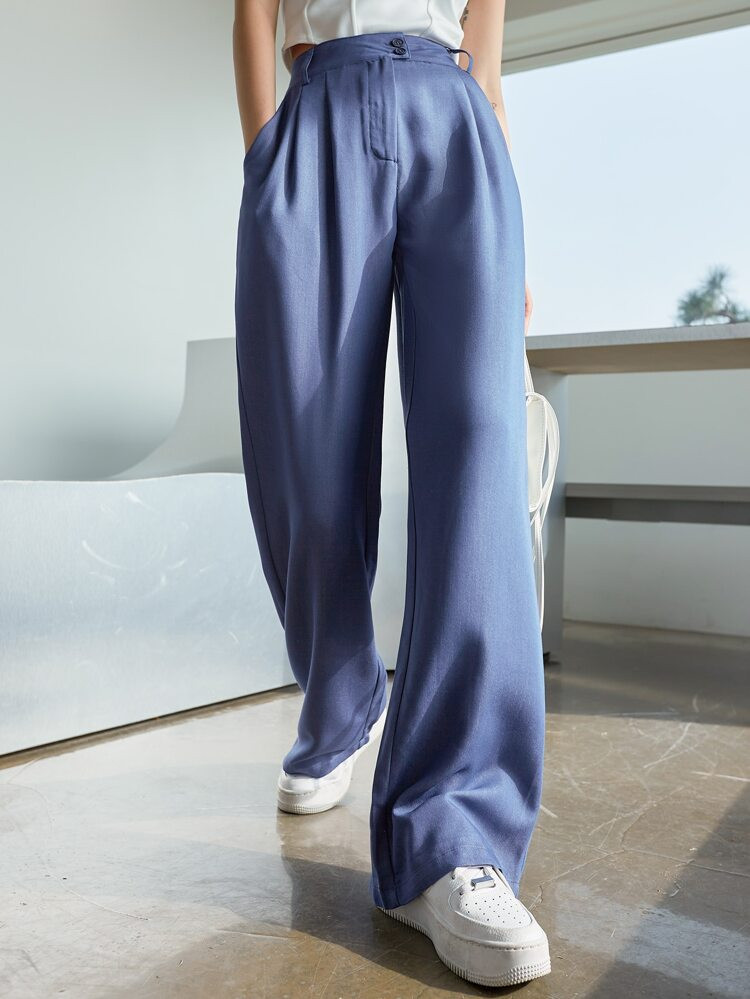 DAZY Pantaloni monocolore con bottone frontale zip | SHEIN