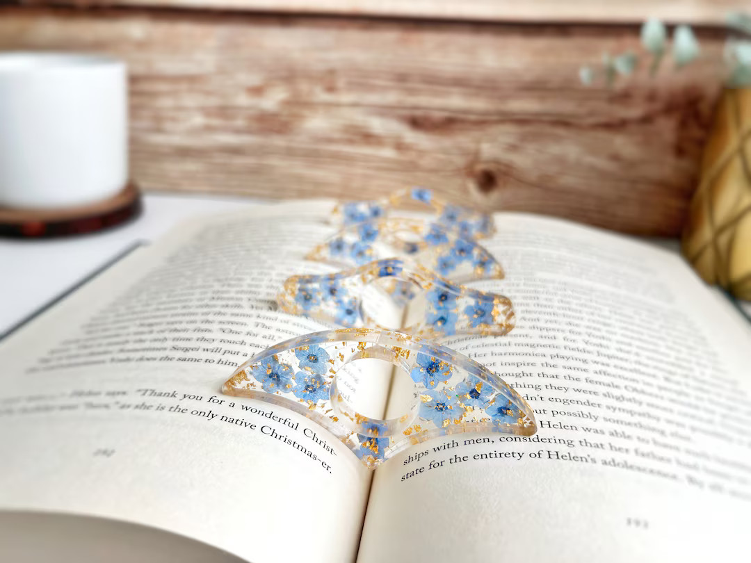 Floral Page Holder Resin Flower Blue Thumb Page Holder Book Accessory Bookworm Gift Floral Presse... | Etsy (US)