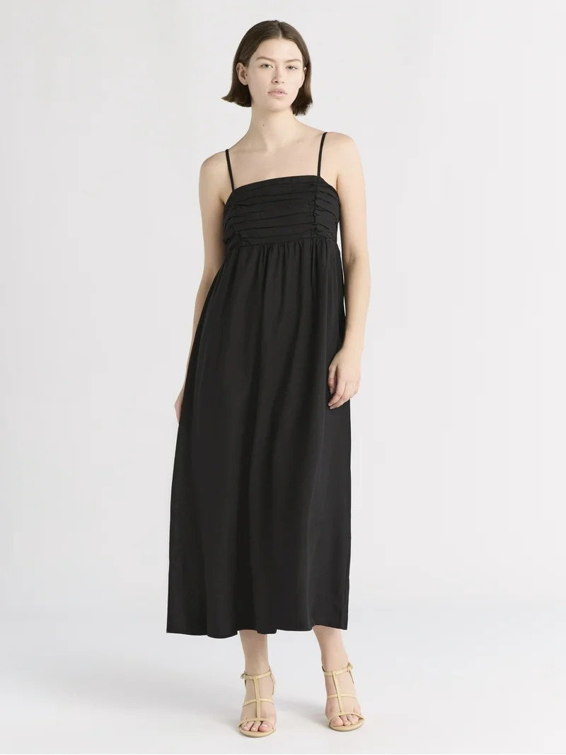 Free Assembly Women's Pleated Linen Blend Maxi Dress, Sizes XS-XXXL | Walmart (US)