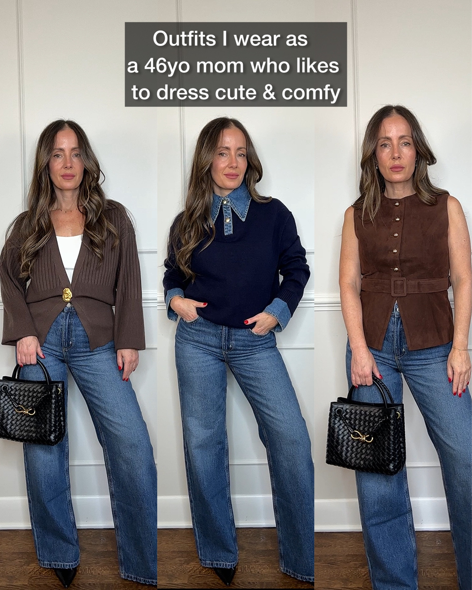 Outfit inspo
jeans: 26-short
Sweater photo 1: S
Sweater photo 2: S
Faux suede vest: xs