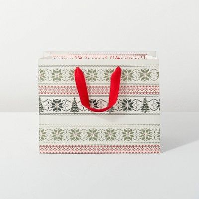 Large Fair Isle Printed Holiday Gift Bag Green/Cream/Red - Hearth & Hand™ with Magnolia | Target
