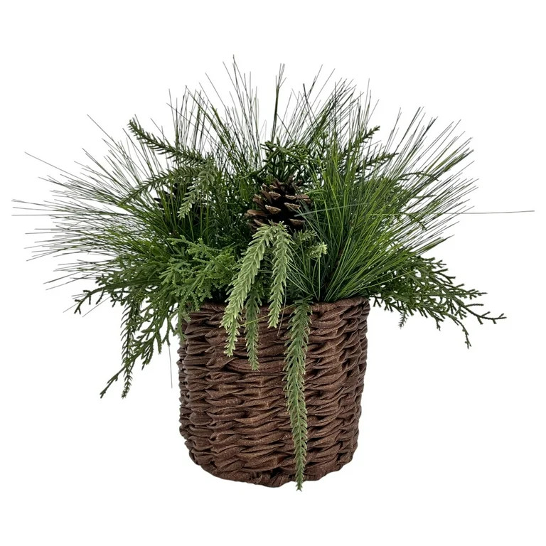 Artificial Pinecones and Greenery in Brown Woven Basket, 16", by Holiday Time - Walmart.com | Walmart (US)