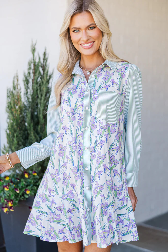 All Your Own Green Mixed Floral Shirt Dress | The Mint Julep Boutique