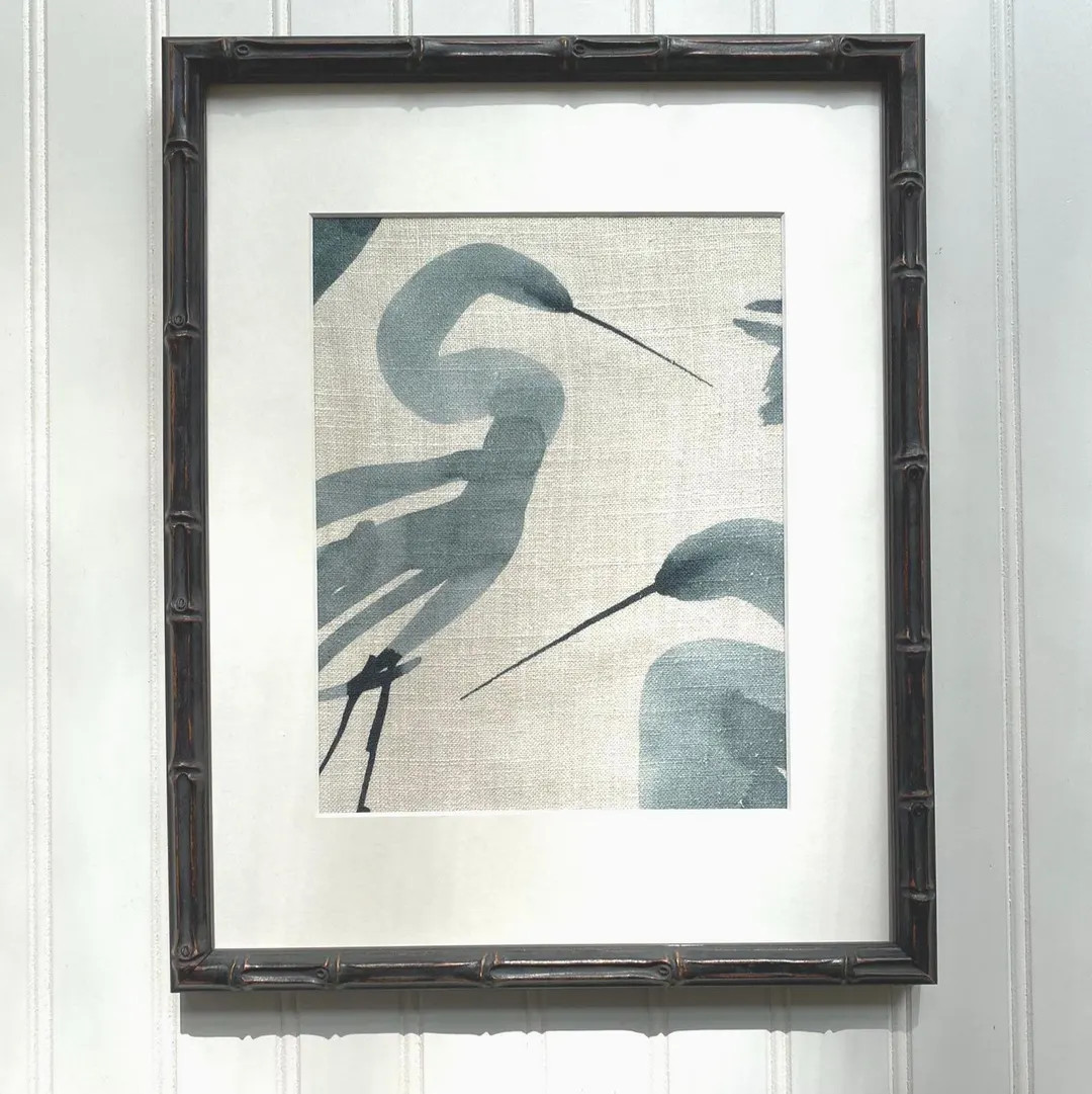 Linen Egret Fabric Wall Art: Blue with Black Bamboo Frame, Bird Lover Gift | Etsy (US)