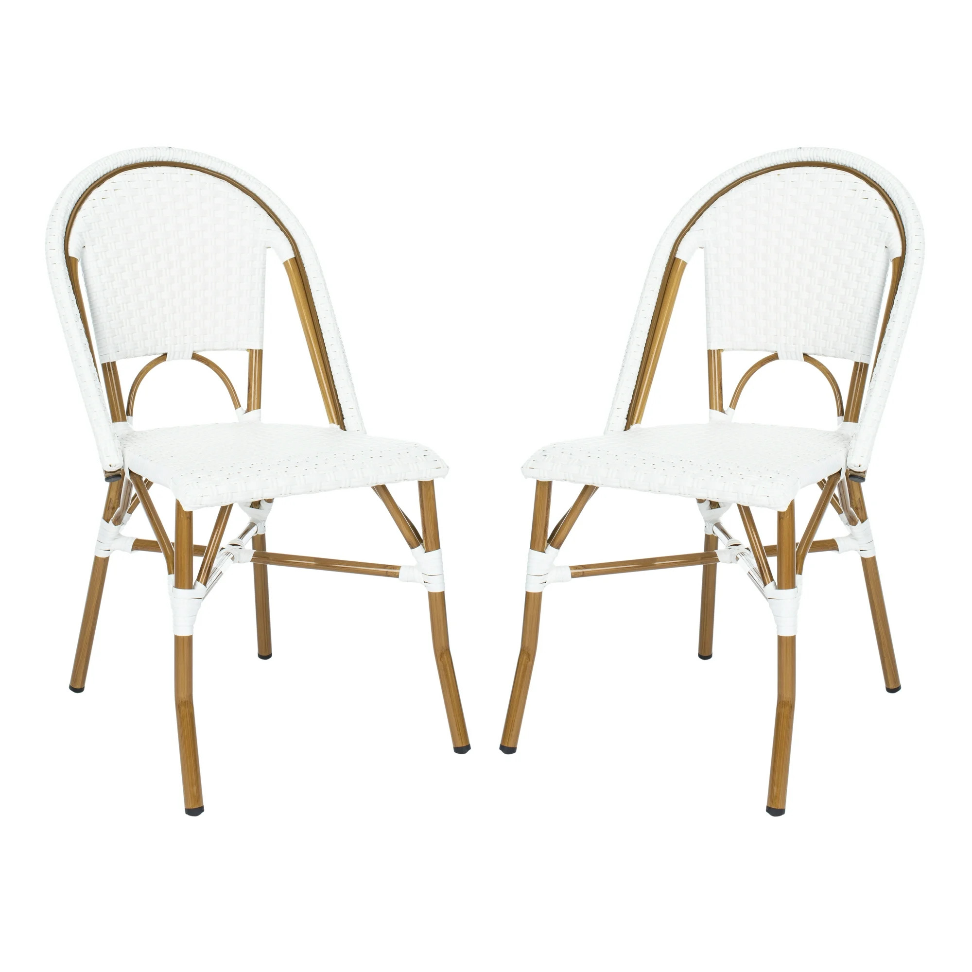 SAFAVIEH Salcha Outdoor Bistro Side Chair, White/Light Brown, Set of 2 | Walmart (US)