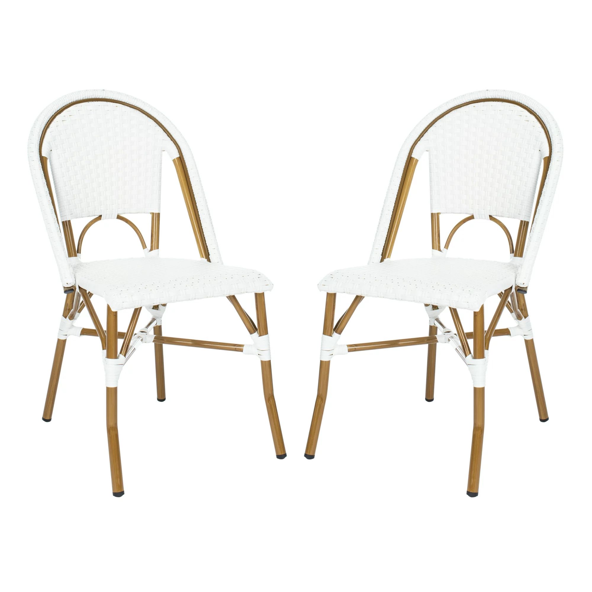 SAFAVIEH Salcha Outdoor Bistro Side Chair, White/Light Brown, Set of 2 | Walmart (US)