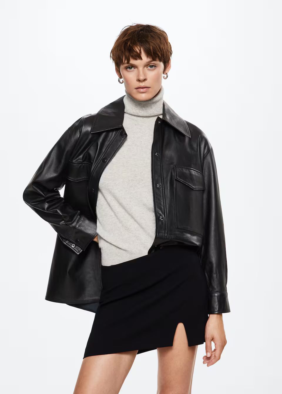 Leather overshirt with pockets | MANGO (US)