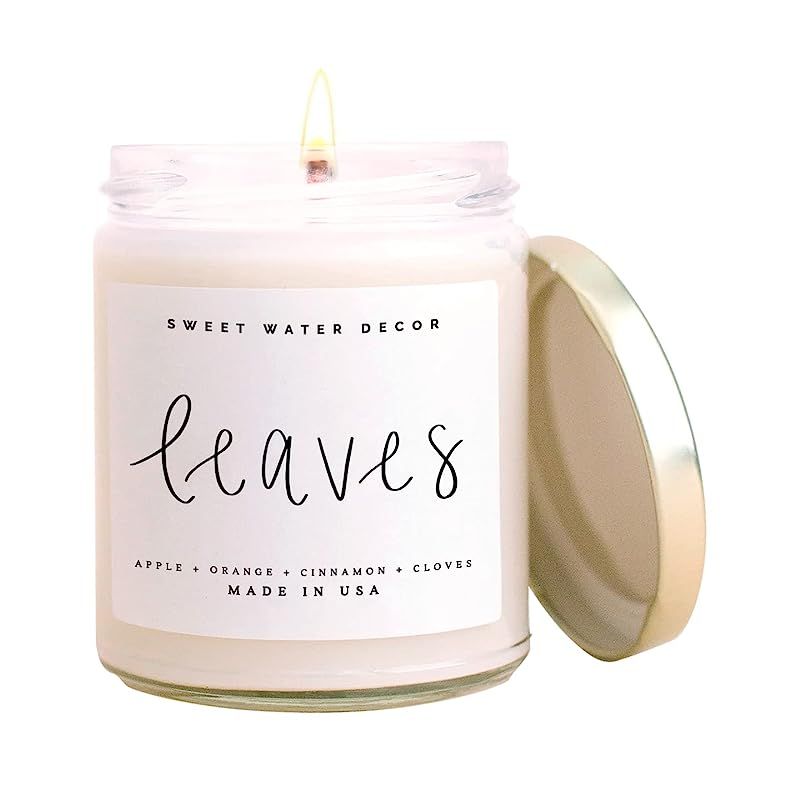 Sweet Water Decor Leaves Candle | Autumn, Cinnamon, Apple, Fall Scented Soy Candles for Home | 9o... | Amazon (US)