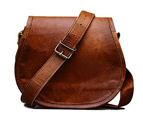 PASCADO Brown Vintage leather crossbody Purse satchel small cute crossover round bags for women s... | Amazon (US)