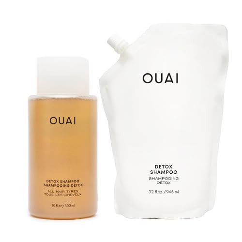 OUAI Detox Shampoo + Refill - Clarifying Shampoo for Build Up, Oil, Product & Hard Water - Apple Cider Vinegar & Keratin for Clean, Refreshed Hair - Sulfate Free Hair Care (2 Count, 10 Oz/32 Oz) | Amazon (US)