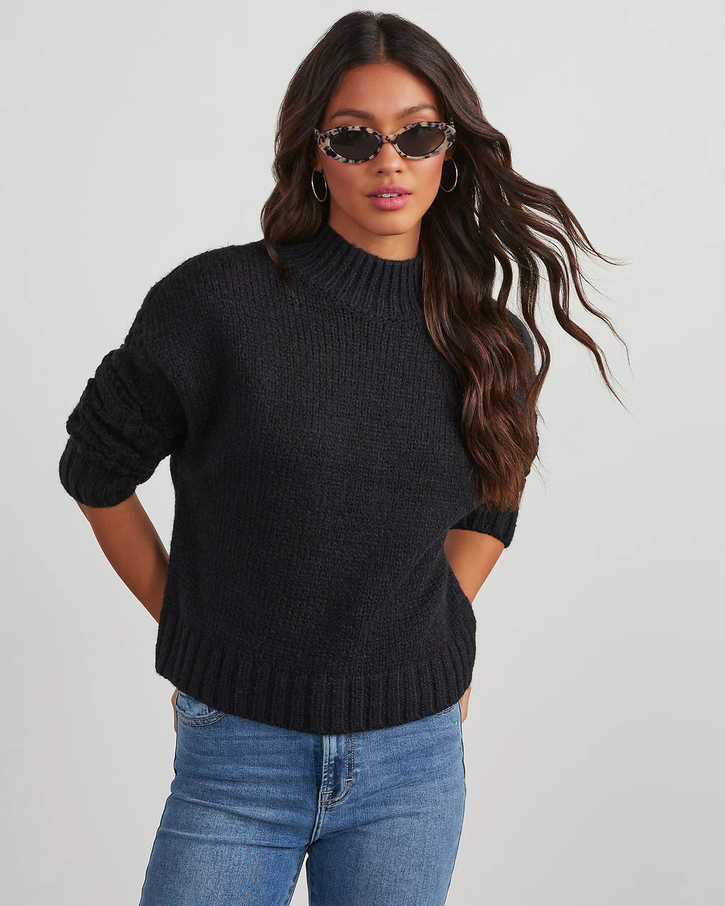 Clever One Knit Mock Neck Pullover Sweater | VICI
