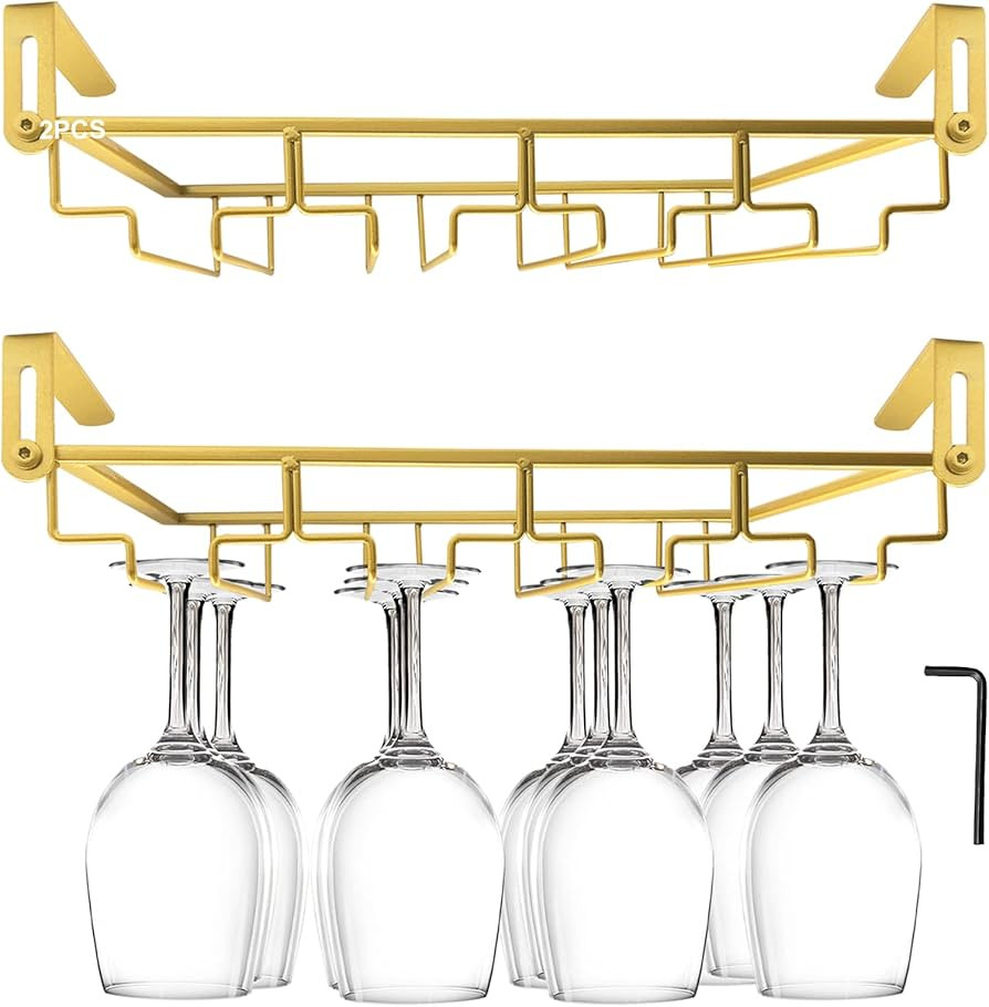 Adjustable Wine Glass Holder Under Shelf, Nail Free Metal Stemware Holder Storage Hanger, Hanging... | Amazon (US)