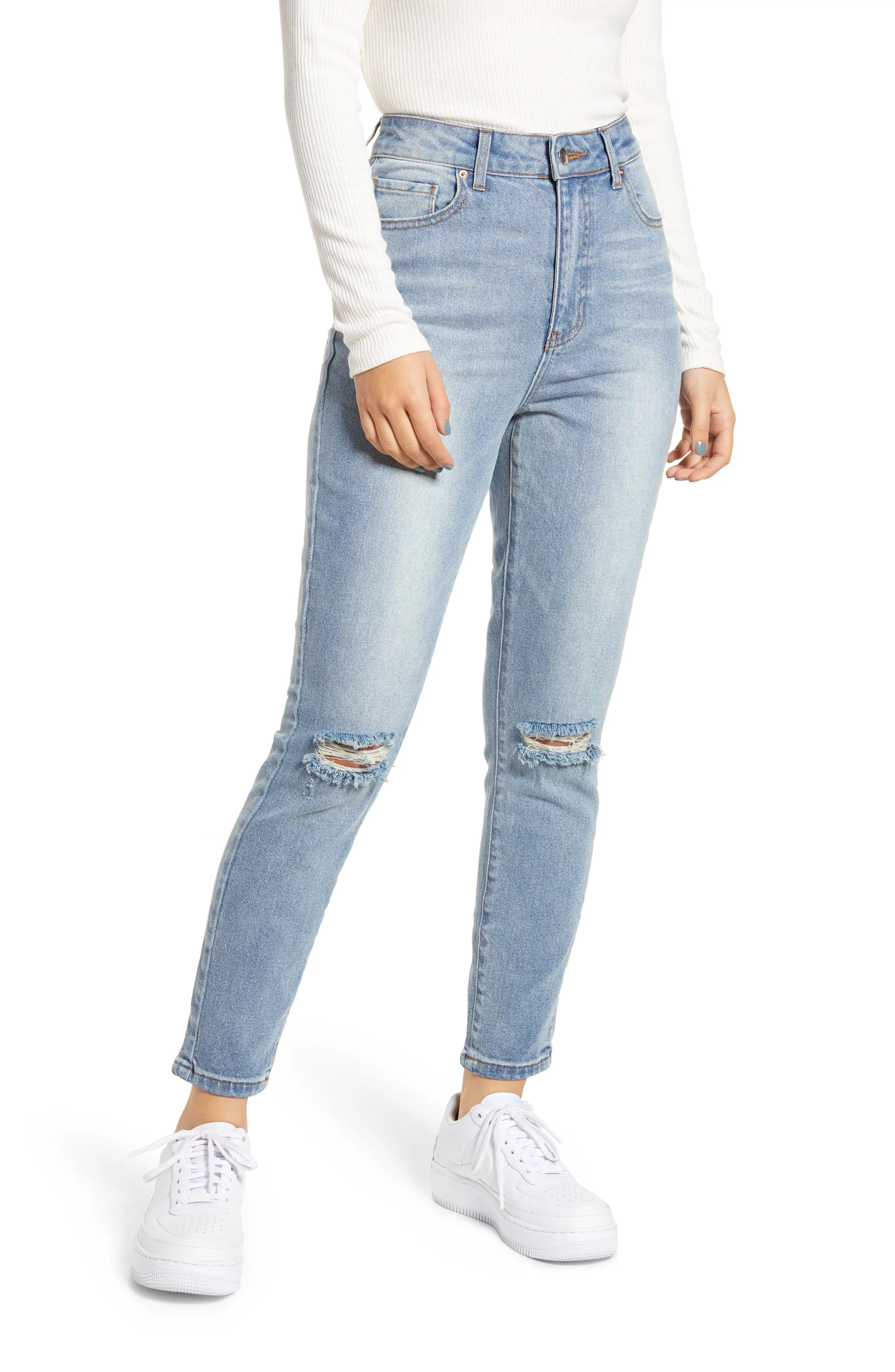 Women's Prosperity Denim Ripped High Waist Mom Jeans, Size 26 - Blue | Nordstrom