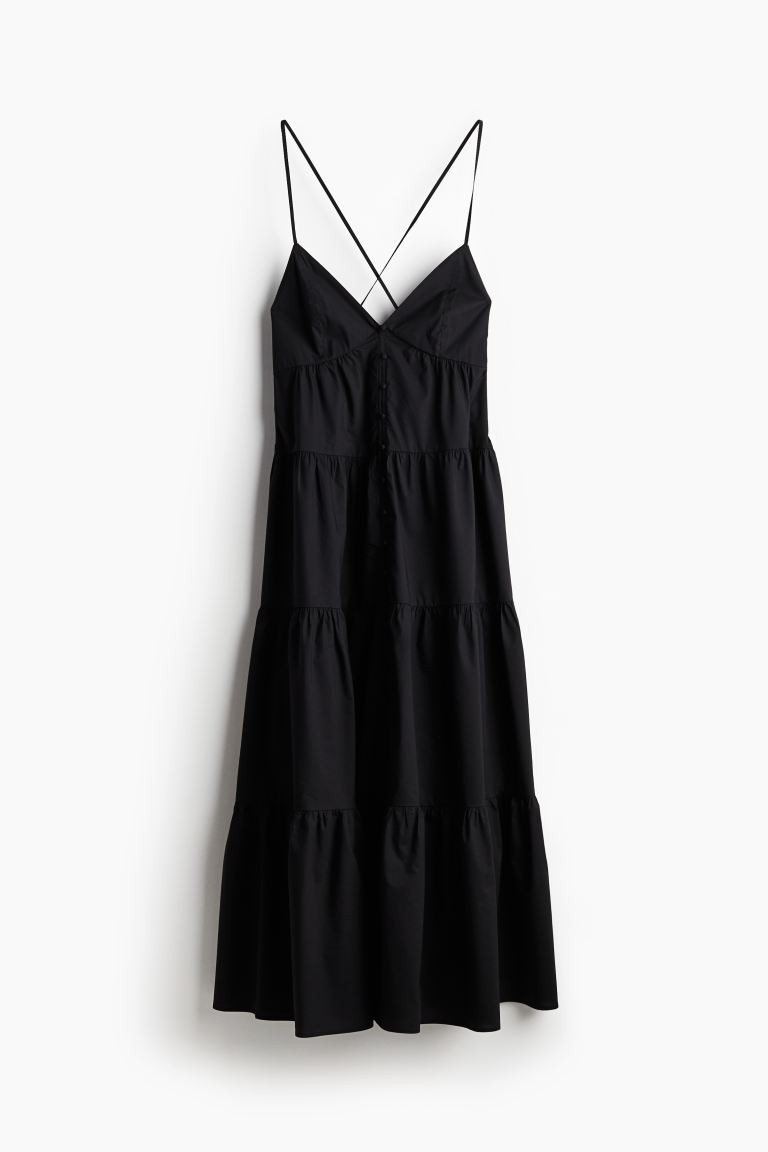 Tiered Strappy Dress - V-neck - Sleeveless - Black - Ladies | H&M US | H&M (US + CA)