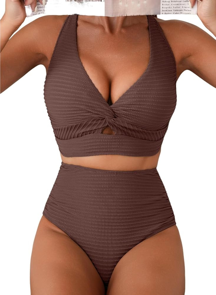 Herseas Womens Textured Bikini Sets 2 Piece Twist Front Top Sexy Swimsuits | Amazon (US)