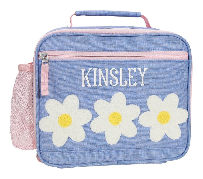 Mackenzie Blue Daisies Chenille Lunch Boxes | Pottery Barn Kids