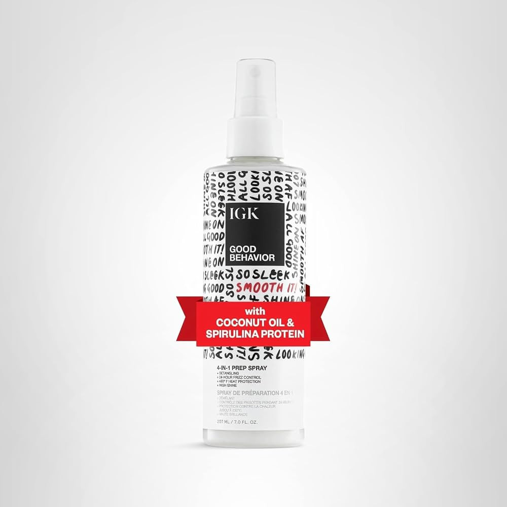 IGK GOOD BEHAVIOR 4-in-1 Prep Spray | Leave In + Detangle + Heat Protectant | Vegan + Cruelty Fre... | Amazon (US)