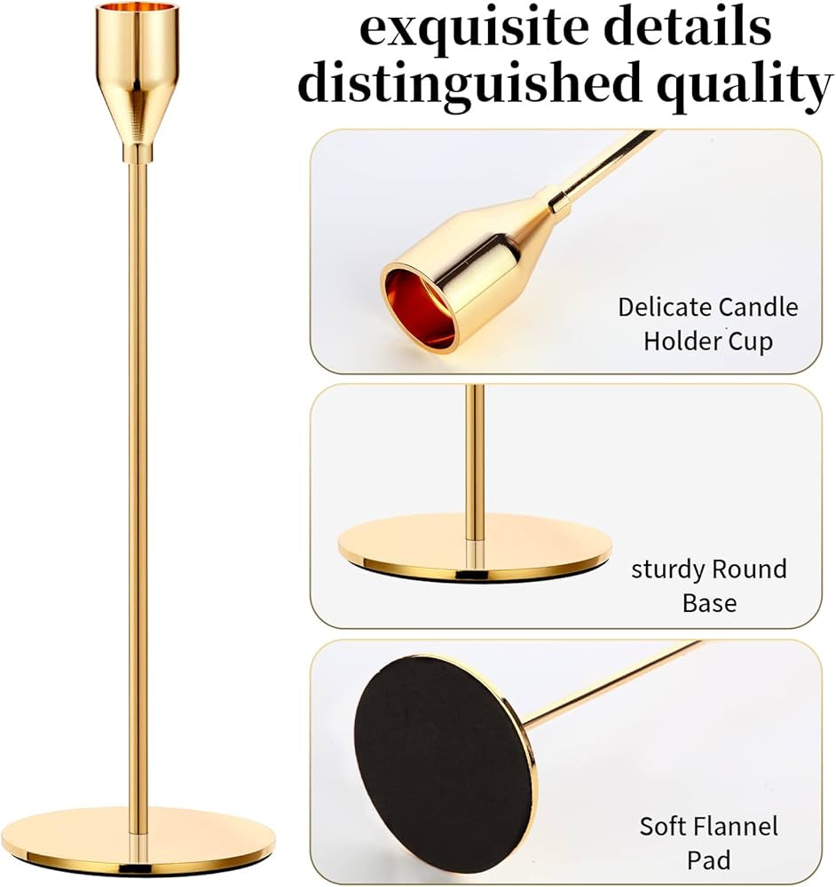 Oatnauxil Gold Candle Holders Gold Taper Candle Holder Metal Candle Holder for Wedding, Dinning, ... | Amazon (US)