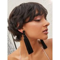 Black Tassel Earrings, Beaded Long Statement Earrings | Etsy (US)