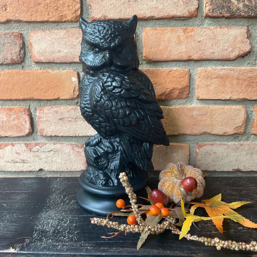 Vintage Ceramic Owl Statue - Ceramic Black Owl - 11.5” tall | Etsy (US)