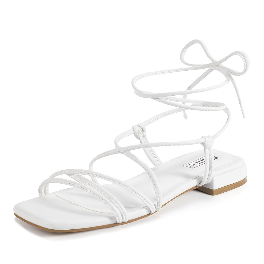 IDIFU Strappy Lace Up Flat Sandals for Women Tie Up Square Open Toe Ankle Warp Straps Dressy Glad... | Amazon (US)