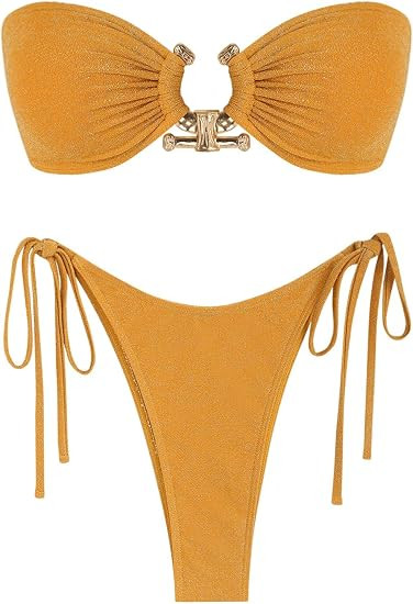 ZAFUL Bikini Sets for Women Strapless Top Sexy High Cut Bathing Suit Bandeau Two Piece Swimsuit S... | Amazon (US)