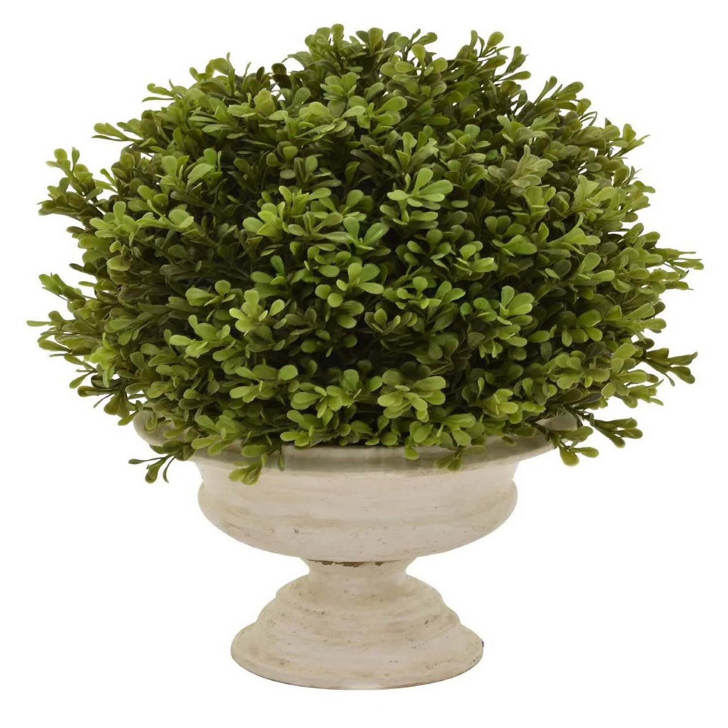 Benjara BM315663 15 in. Green Faux Boxwood Topiary Plant in Urn Pedestal Pot, Off White Planter | Walmart (US)
