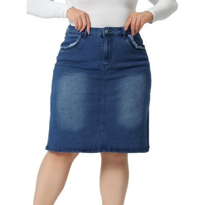 Women's Plus Size Casual Slim Side Slit Jean Denim Casual Pencil Skirt - Agnes Orinda 1X Royal Blue | Target