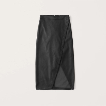 Vegan Leather Wrap Midi Skirt | Abercrombie & Fitch (US)