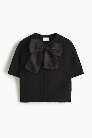 H & M - Bow-Detail Knit Cardigan - Black | H&M (US + CA)