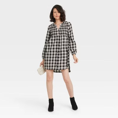 Women's Long Sleeve Dress - Knox Rose™ Black Plaid S | Target