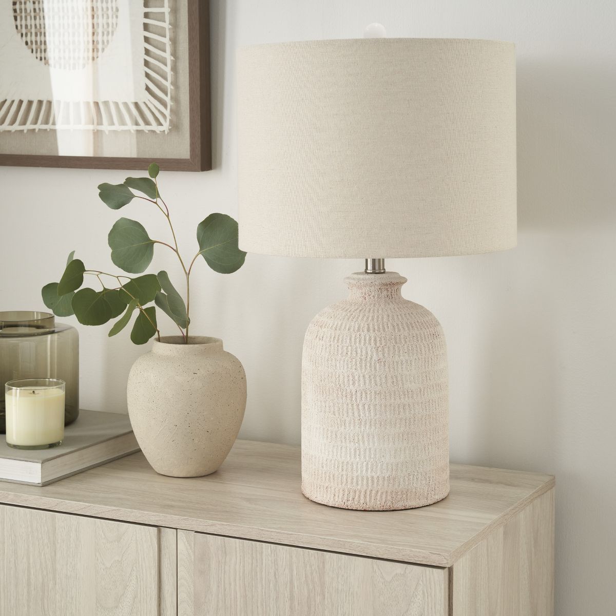 24" White Textured Terracotta Table Lamp - Nourison | Target